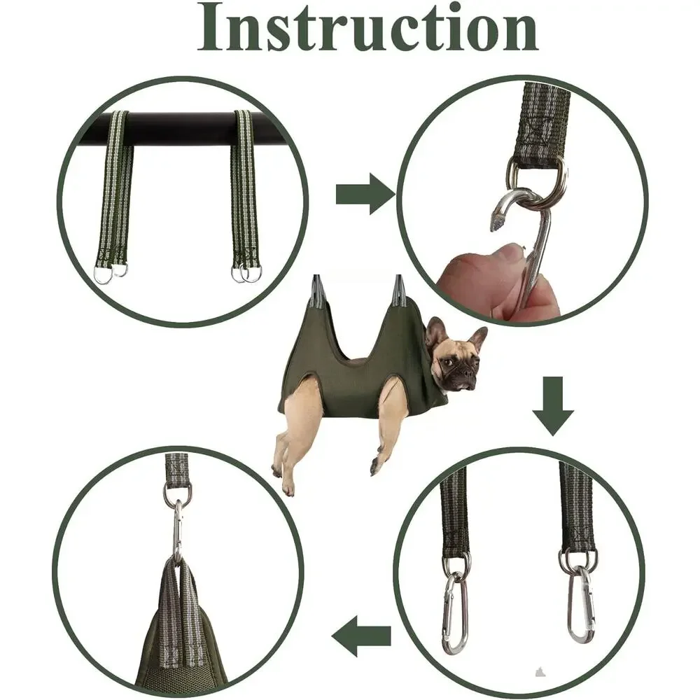 New XXL 10 in 1 Dog Grooming Hammock Harness with Nail Clippers Khaki Green